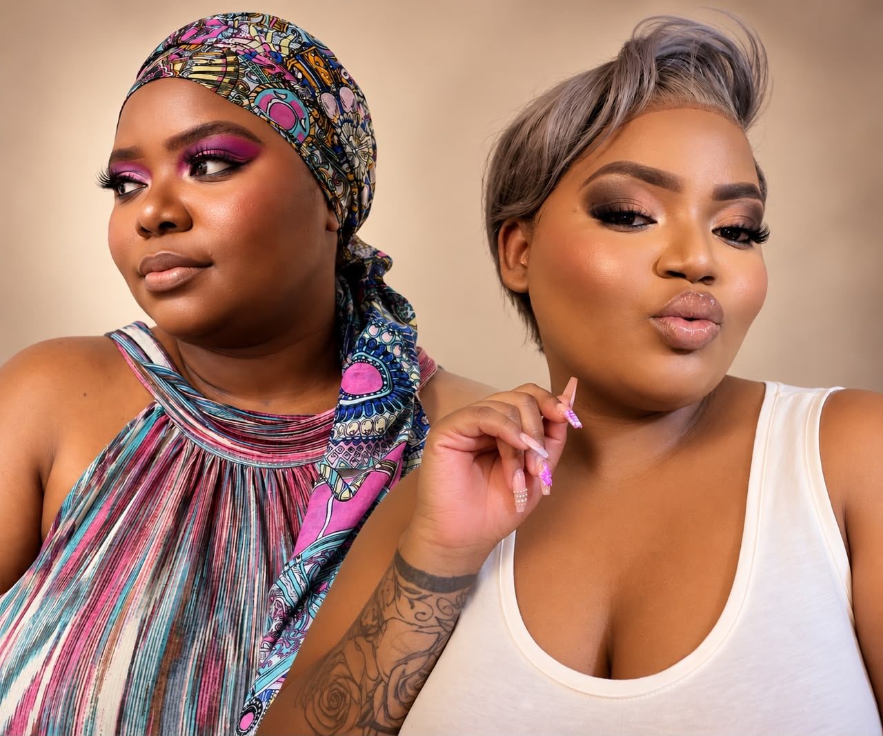 Two clients with makeup by Malhaya Beauty